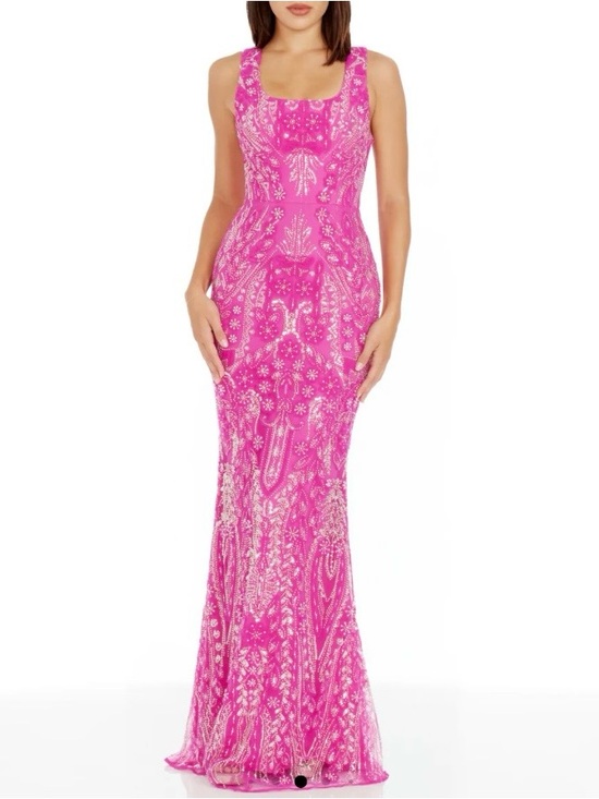 Dress the Population Dresses & Skirts - Dress The Population Tyra Bright Fuchsia Square Neck Sequined Dress Size XS Gown